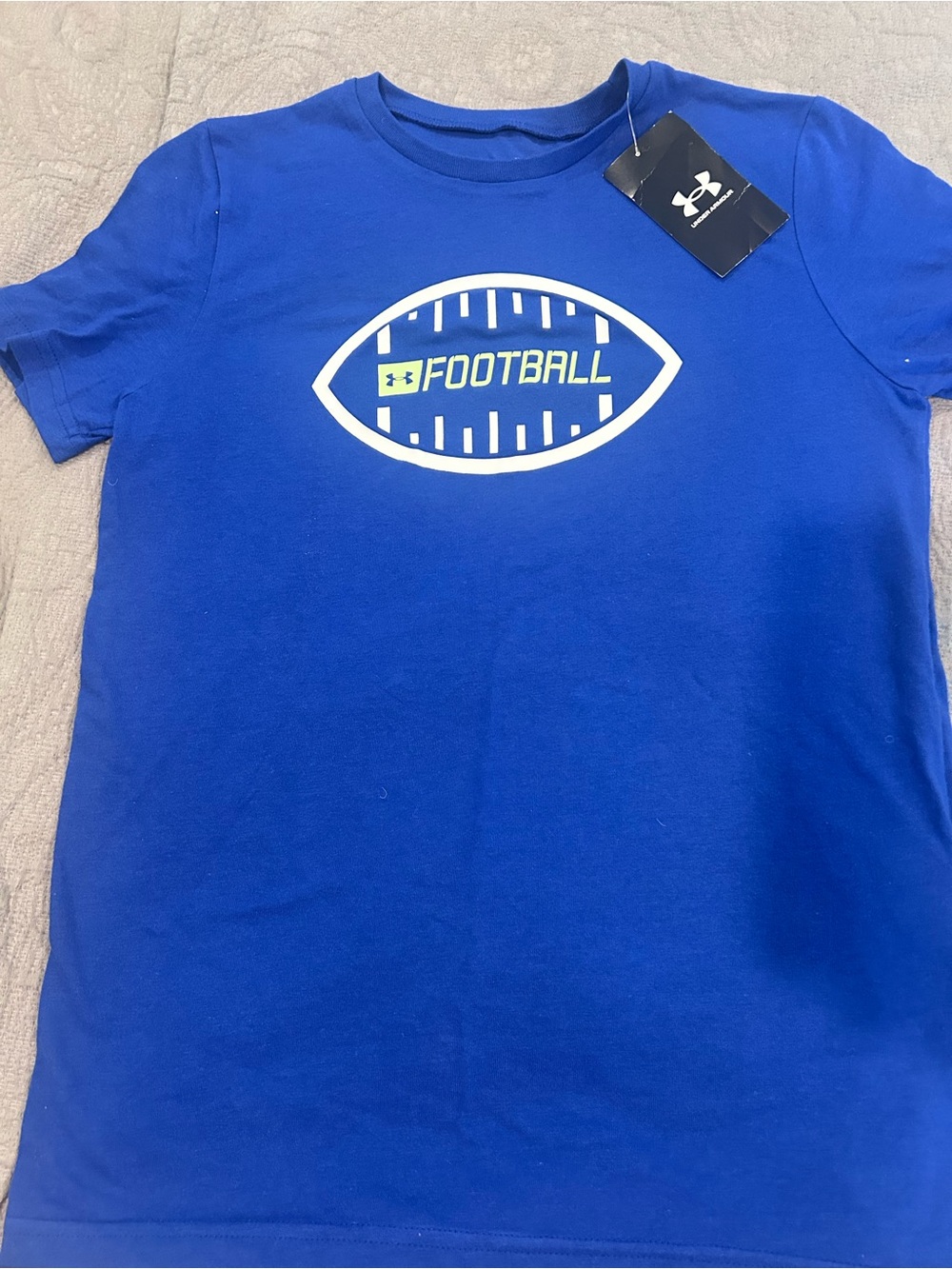 Under Armour Kids Blue Football Graphic Tee with White & Neon Accent